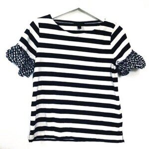 J. Crew gingham ruffle sleeve striped top, Size S